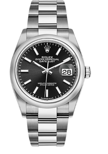 Rolex Steel Datejust 36 Watch - Domed Bezel - Black Index Dial - Oyster Bracelet