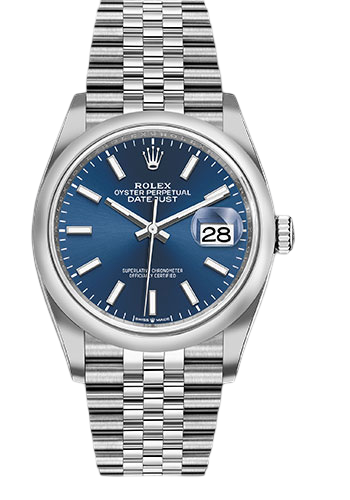 Rolex Steel Datejust 36 Watch - Domed Bezel - Blue Index Dial - Jubilee Bracelet