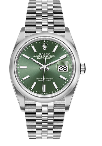 Rolex Oystersteel Datejust 36 Watch - Domed Bezel - Mint Green Index Dial - Jubilee Bracelet