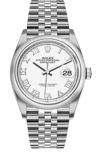 Rolex Steel Datejust 36 Watch - Domed Bezel - White Roman Dial - Jubilee Bracelet