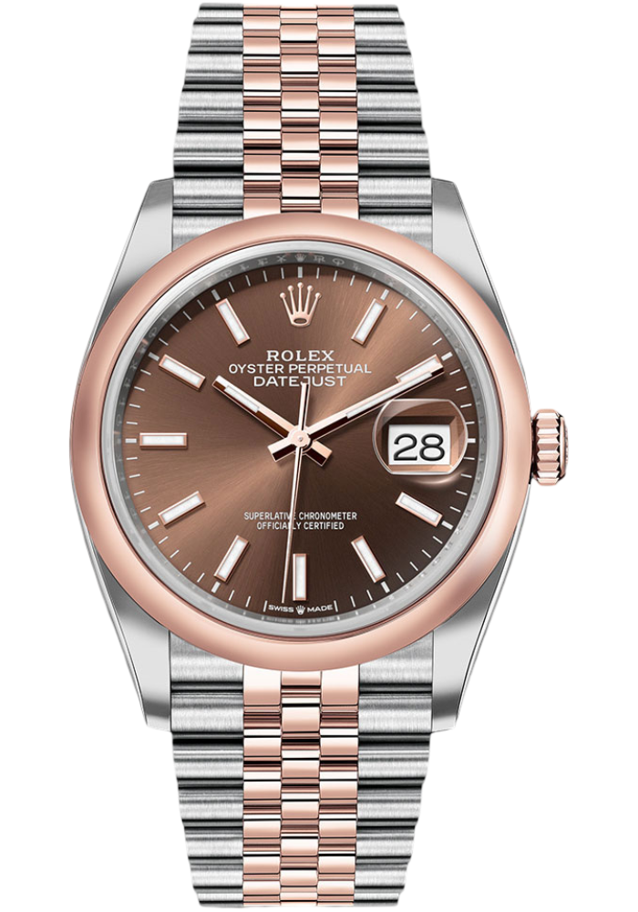 Rolex Everose Rolesor Datejust 36 Watch - Domed Bezel - Chocolate Index Dial - Jubilee Bracelet