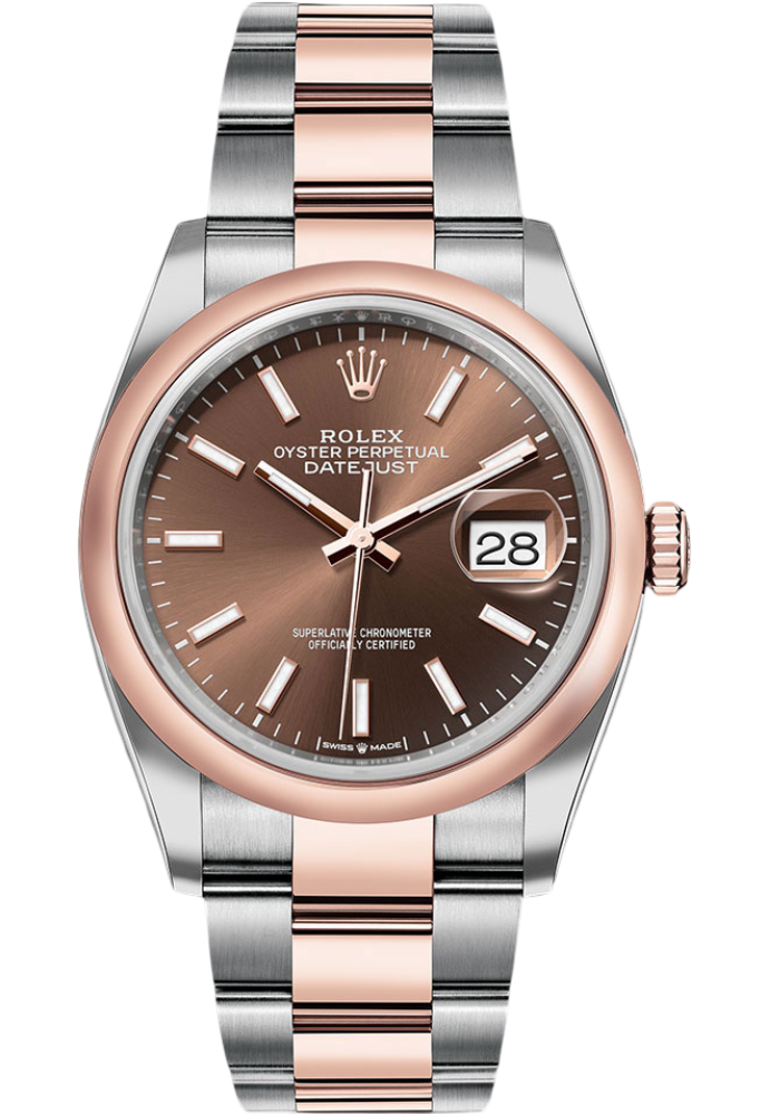 Rolex Everose Rolesor Datejust 36 Watch - Domed Bezel - Chocolate Index Dial - Oyster Bracelet