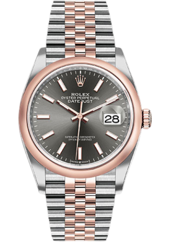 Rolex Steel and Everose Rolesor Datejust 36 Watch - Domed Bezel - Dark Rhodium Index Dial - Jubilee Bracelet