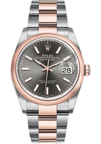 Rolex Steel and Everose Rolesor Datejust 36 Watch - Domed Bezel - Dark Rhodium Index Dial - Oyster Bracelet