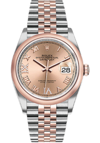 Rolex Steel and Everose Rolesor Datejust 36 Watch - Domed Bezel - Rose Roman Dial - Jubilee Bracelet