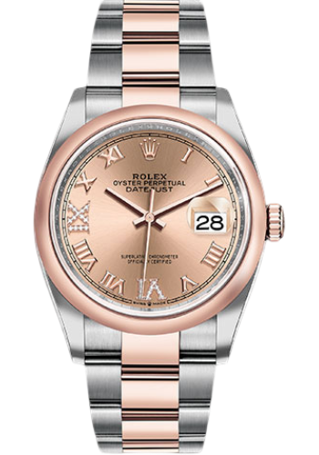 Rolex Steel and Everose Rolesor Datejust 36 Watch - Domed Bezel - Rose Roman Dial - Oyster Bracelet