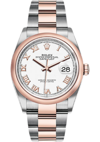 Rolex Steel and Everose Rolesor Datejust 36 Watch - Domed Bezel - White Roman Dial - Oyster Bracelet