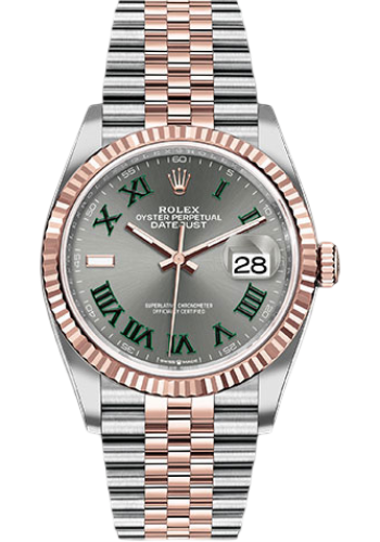 Rolex Everose Rolesor Datejust 36 Watch - Fluted Bezel - Slate Roman Dial - Jubilee Bracelet