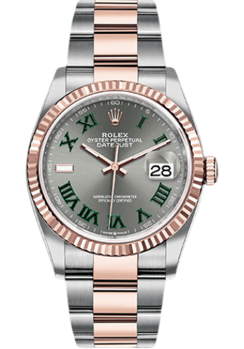 Rolex Everose Rolesor Datejust 36 Watch - Fluted Bezel - Slate Roman Dial - Oyster Bracelet