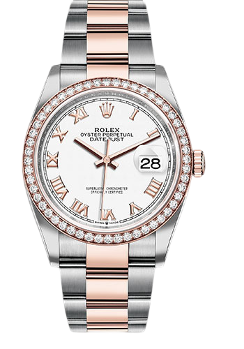 Rolex Steel and Everose Rolesor Datejust 36 Watch - Diamond Bezel - White Roman Dial - Oyster Bracelet