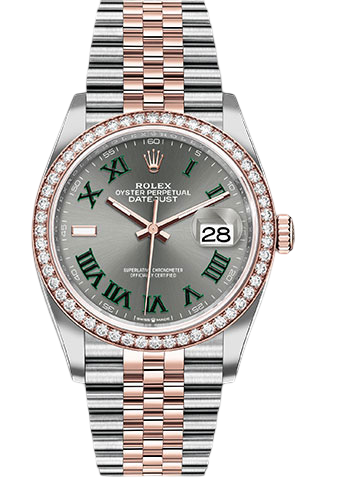 Rolex Everose Rolesor Datejust 36 Watch - Diamond Bezel - Slate Roman Dial - Jubilee Bracelet