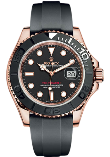 Rolex Everose Gold Yacht-Master 40 Watch - Black Dial - Oysterflex Strap