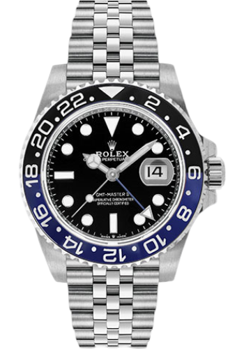 Rolex Steel GMT-Master II 40 Watch - Black And Blue Batman Bezel - Black Dial - Jubilee Bracelet