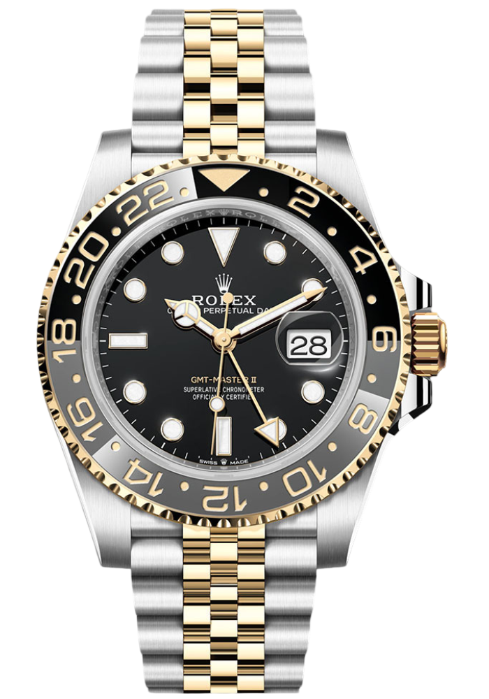 Rolex Yellow Rolesor GMT-Master II Watch - Yellow Rolesor Bezel - Black Dial - Jubilee Bracelet