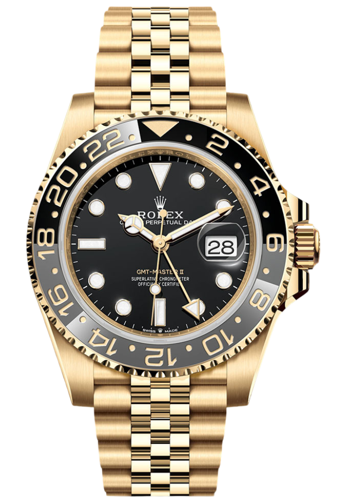 Rolex Yellow Gold GMT-Master II Watch - Bidirectional Rotatable Bezel - Black Dial - Jubilee Bracelet