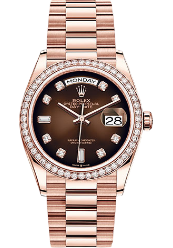 Rolex Everose Gold Day-Date 36 Watch - Diamond Bezel - Brown OmbreÂ´ Diamond Dial - President Bracelet