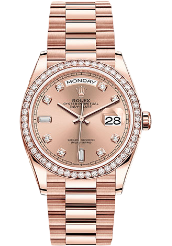 Rolex Everose Gold Day-Date 36 Watch - Diamond Bezel - RosÃ© Diamond Dial - President Bracelet