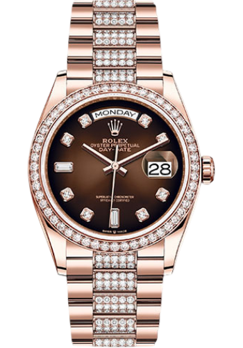 Rolex Everose Gold Day-Date 36 Watch - Diamond Bezel - Brown OmbrÃ© Diamond Dial - Diamond President Bracelet