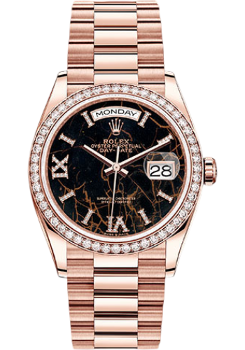 Rolex Everose Gold Day-Date 36 Watch - Diamond Bezel - Eisenkiesel Diamond Index Roman 9 Dial - President Bracelet