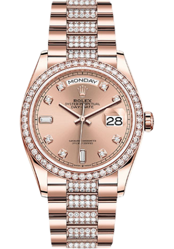 Rolex Everose Gold Day-Date 36 Watch - Diamond Bezel - RosÃ© Diamond Dial - Diamond President Bracelet