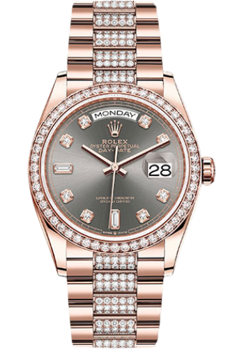 Rolex Everose Gold Day-Date 36 Watch - Diamond Bezel - Slate Diamond Dial - Diamond President Bracelet