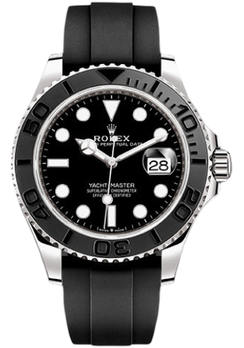 Rolex White Gold Yacht-Master 42 Watch - Black Dial - Oysterflex Strap