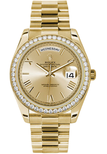 Rolex Yellow Gold Day-Date 40 Watch - Bezel - Champagne Bevelled Roman Dial - President Bracelet