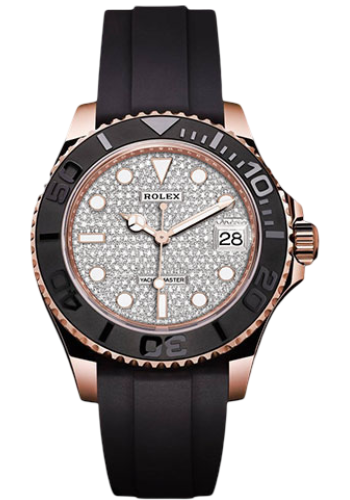 Rolex Everose Gold Yacht-Master 37 Watch - Diamond Paved Dial - Oysterflex Strap