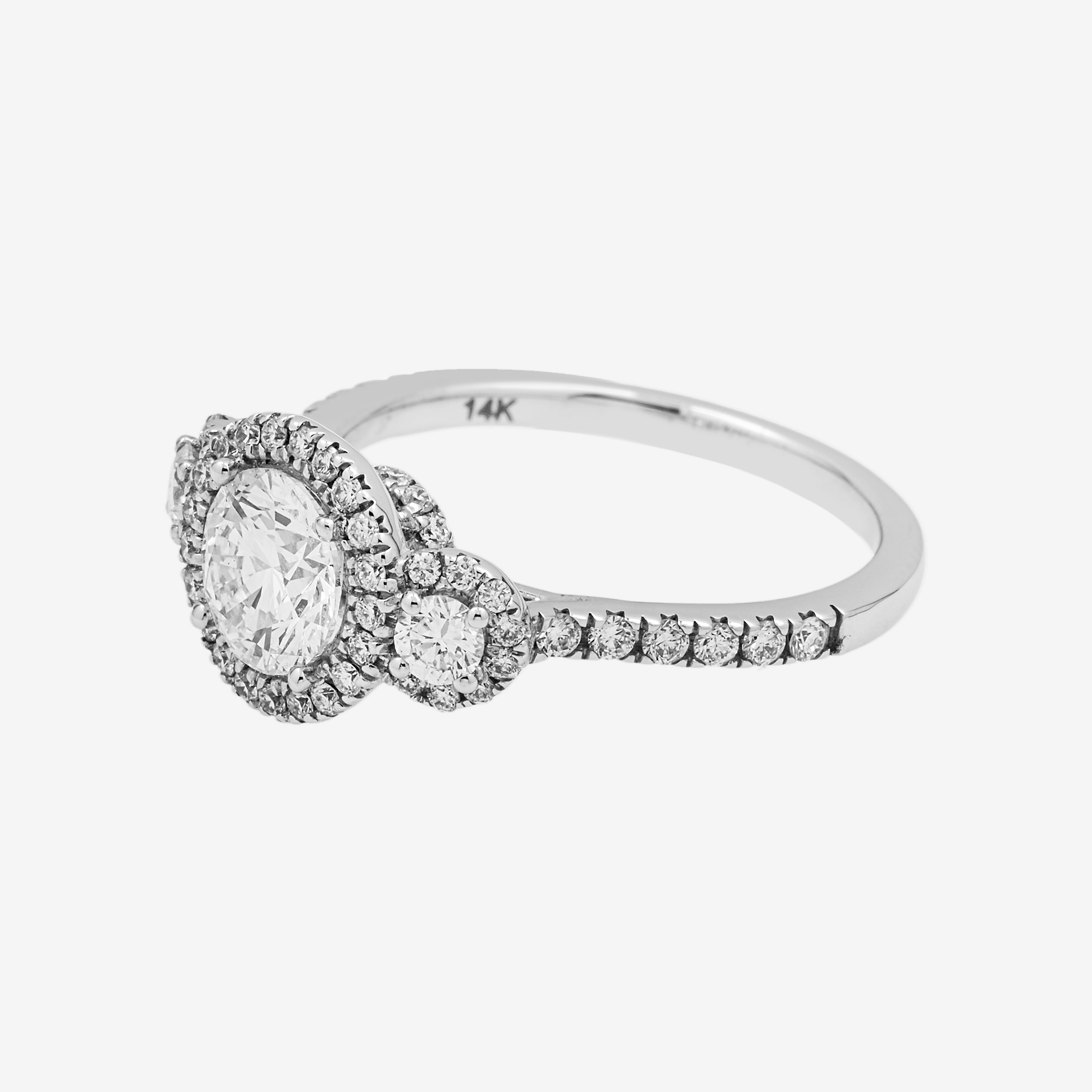 14K THREE-STONE ROUND DIAMOND RING IN WG