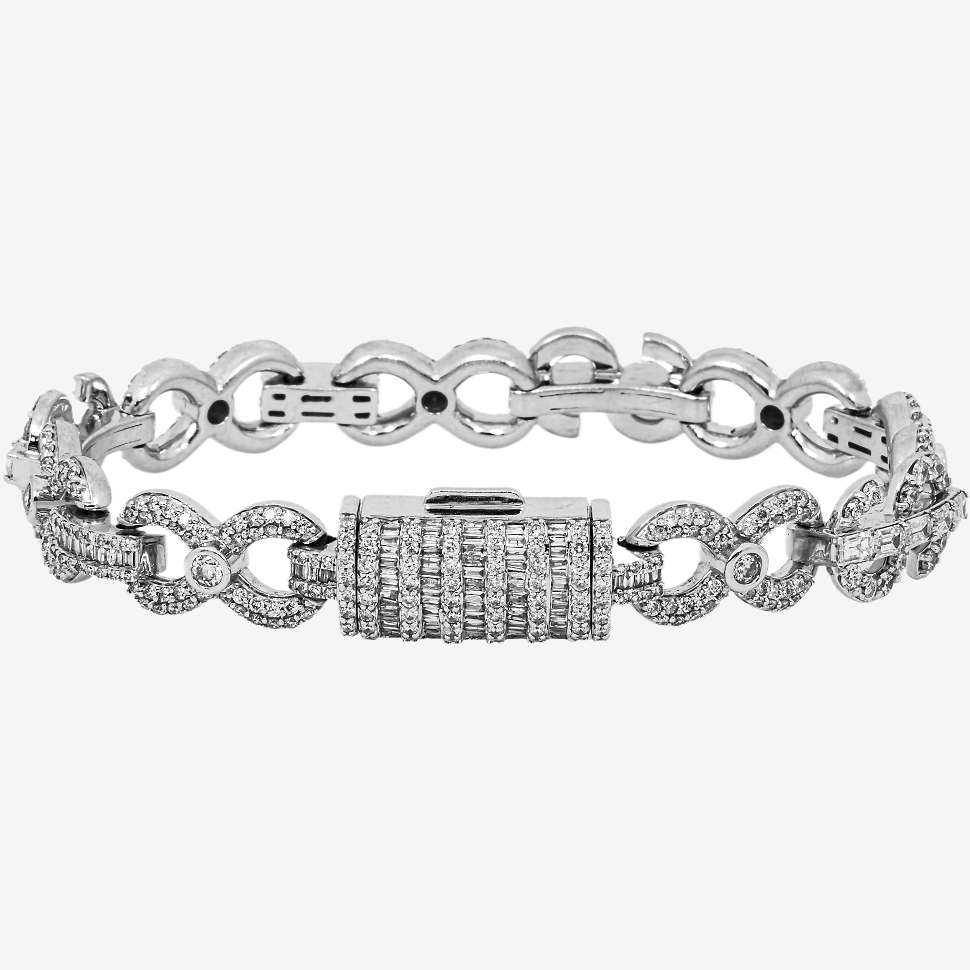 10K WHITE GOLD 8" / 11.3MM INFINITY X DOLLAR SIGN BRACELET WITH 18K DIAMONDS