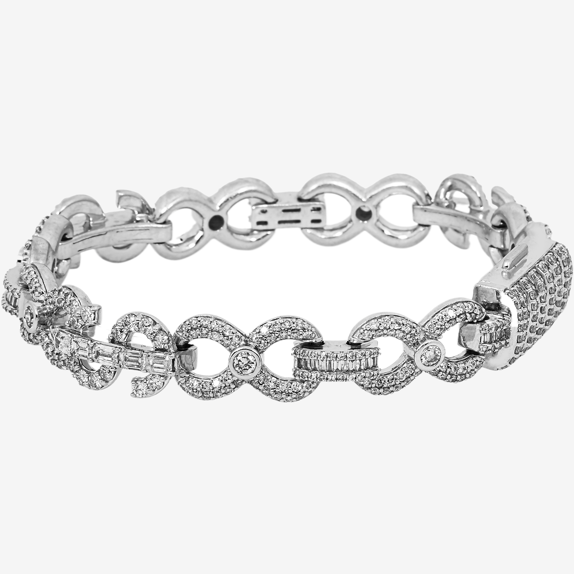 10K WHITE GOLD 8" / 11.3MM INFINITY X DOLLAR SIGN BRACELET WITH 18K DIAMONDS