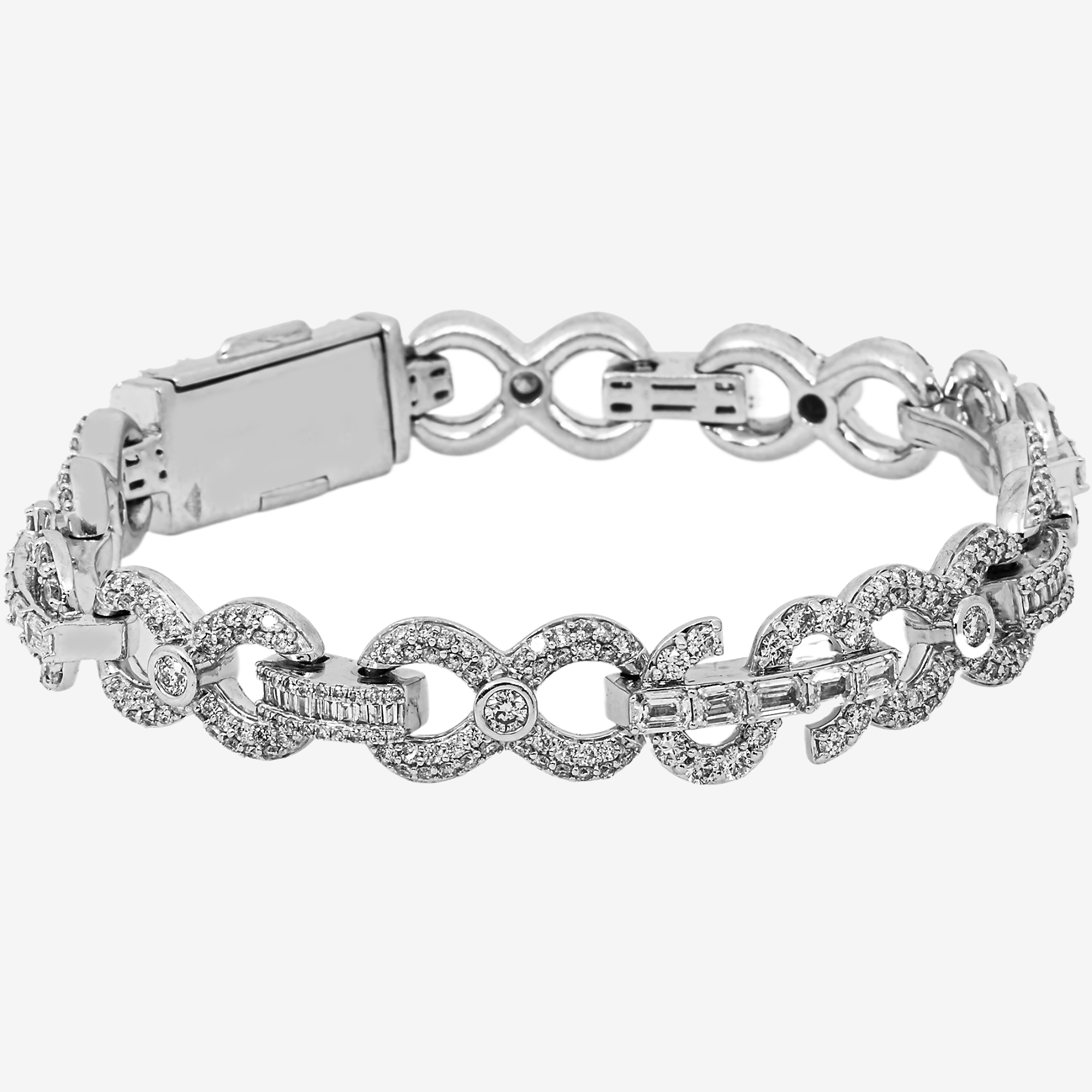 10K WHITE GOLD 8" / 11.3MM INFINITY X DOLLAR SIGN BRACELET WITH 18K DIAMONDS