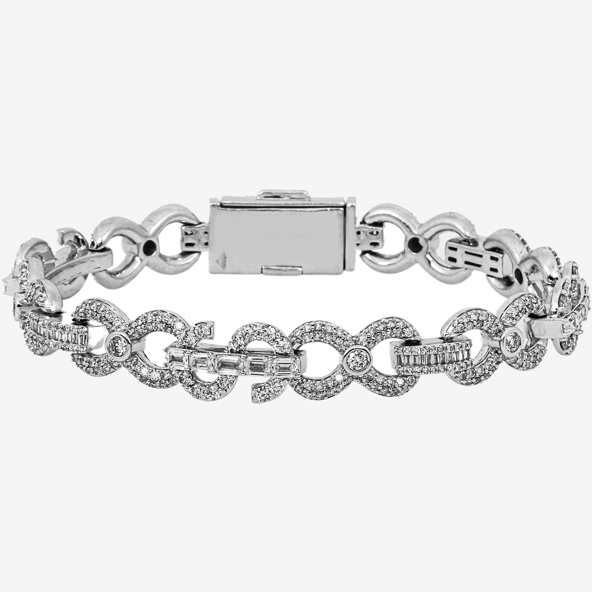 10K WHITE GOLD 8" / 11.3MM INFINITY X DOLLAR SIGN BRACELET WITH 18K DIAMONDS
