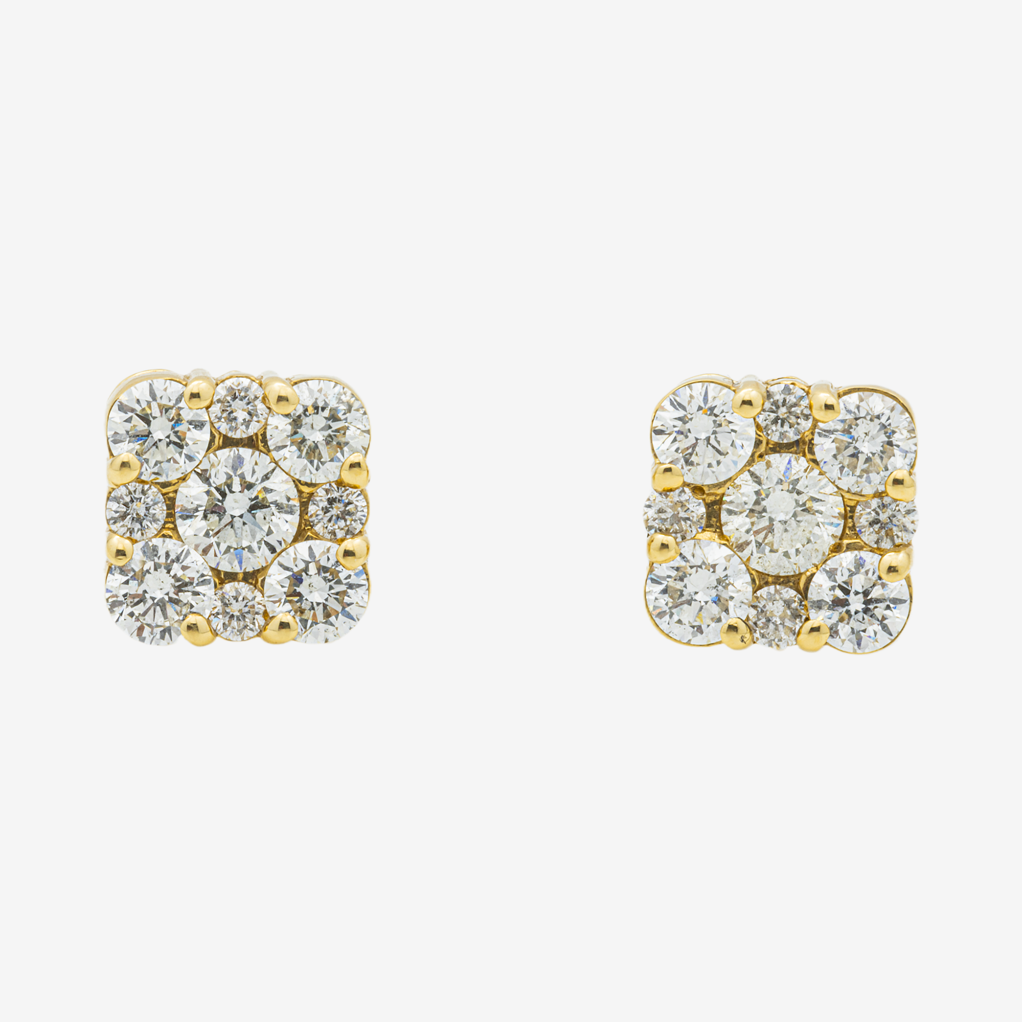YELLOW 3CT DIAMOND SQUARE CLUSTER EARRINGS