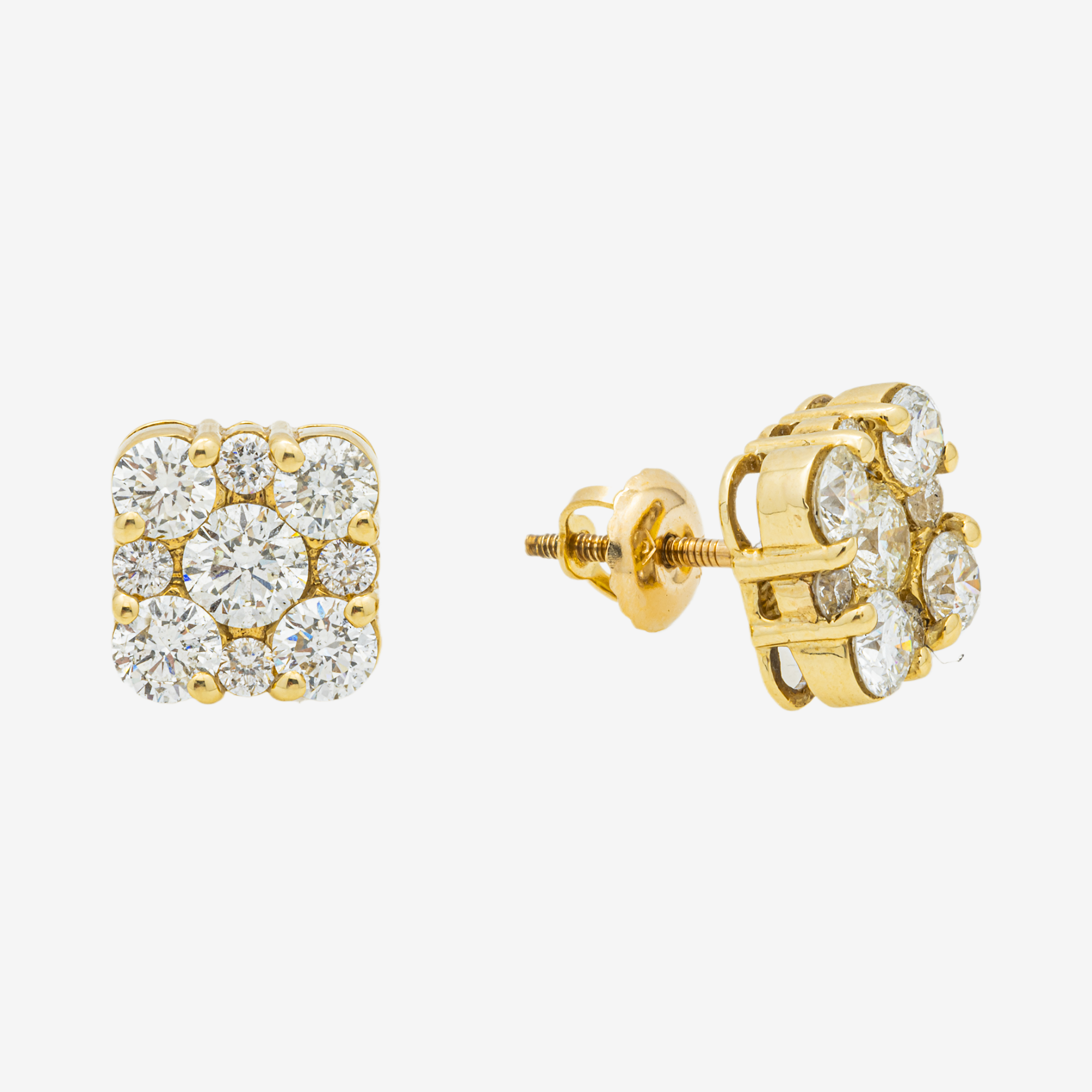 YELLOW 3CT DIAMOND SQUARE CLUSTER EARRINGS