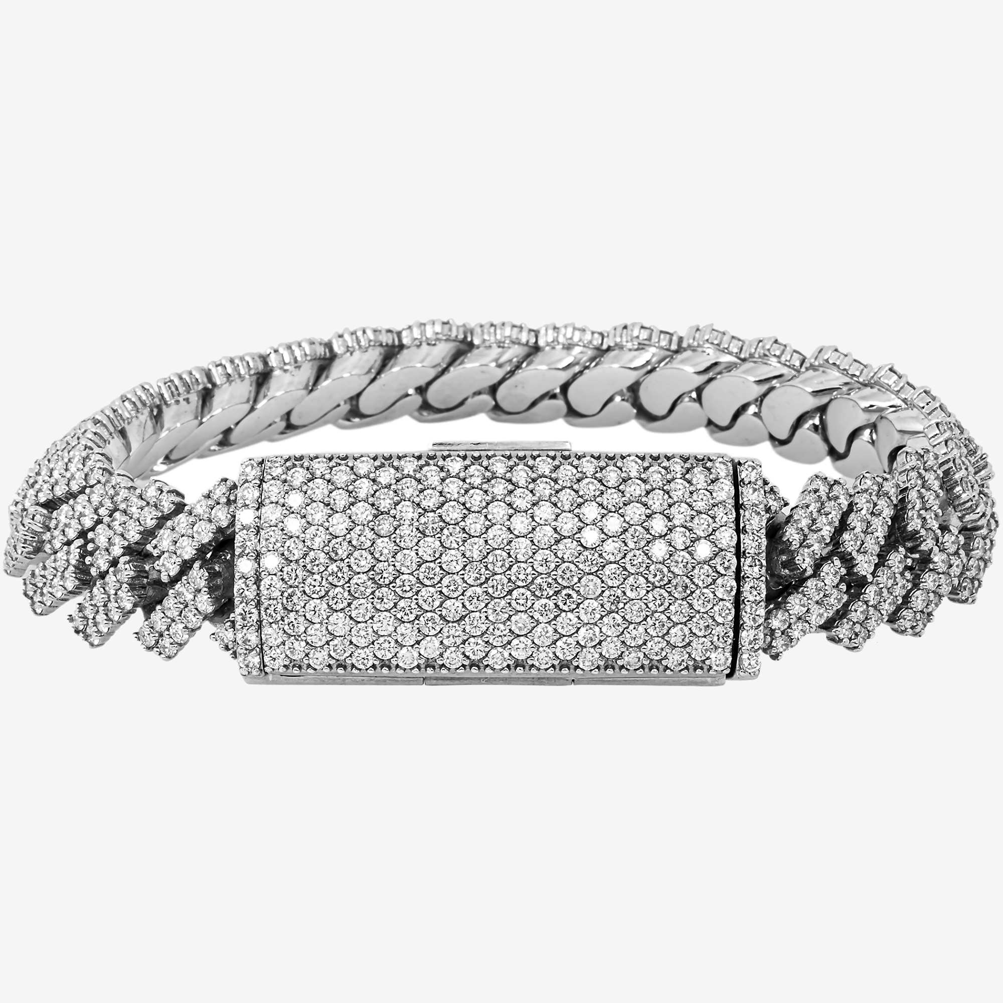 14K WHITE GOLD 8" / 15MM PRONG SET CUBAN BRACELET WITH 15.74 CT DIAMONDS