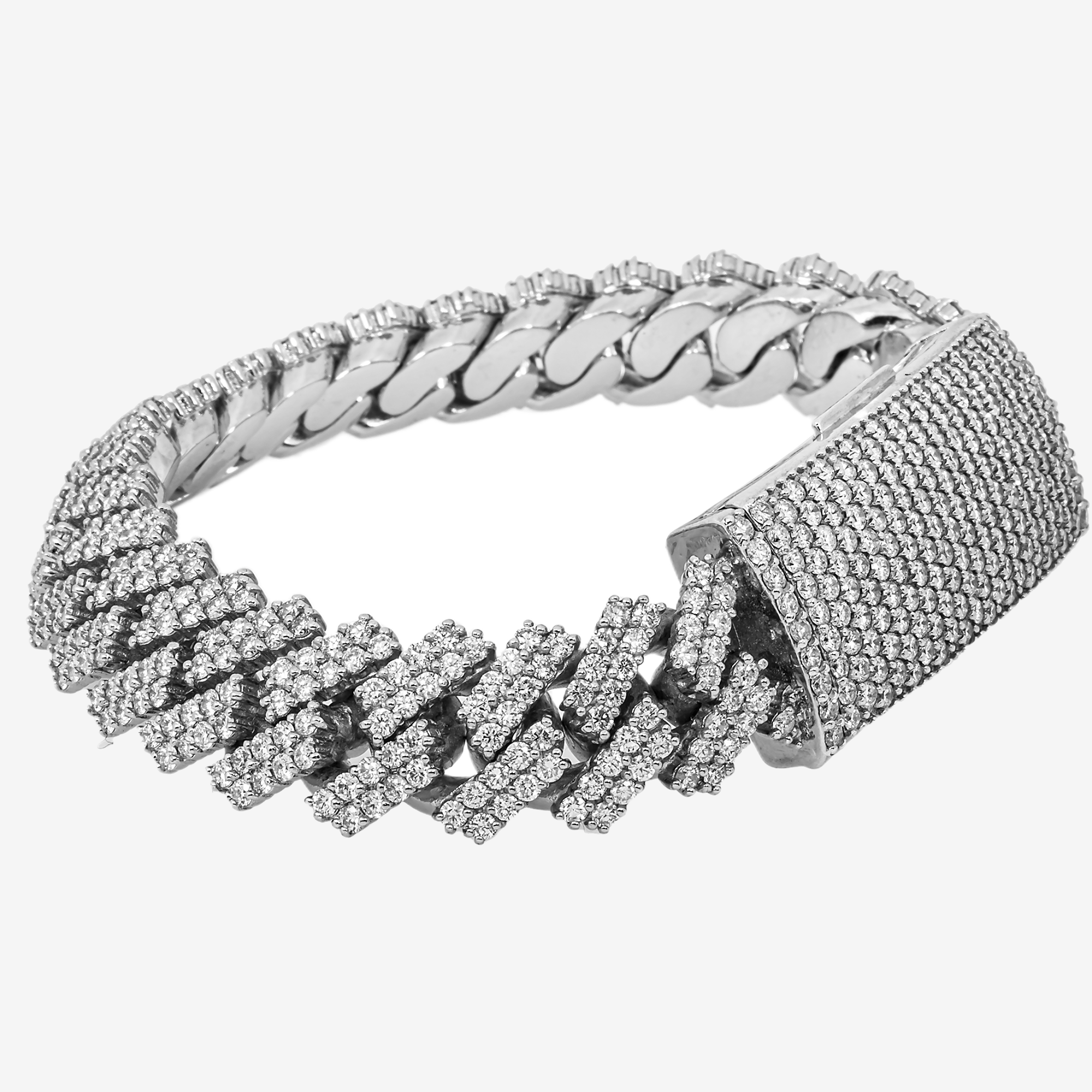 14K WHITE GOLD 8" / 15MM PRONG SET CUBAN BRACELET WITH 15.74 CT DIAMONDS