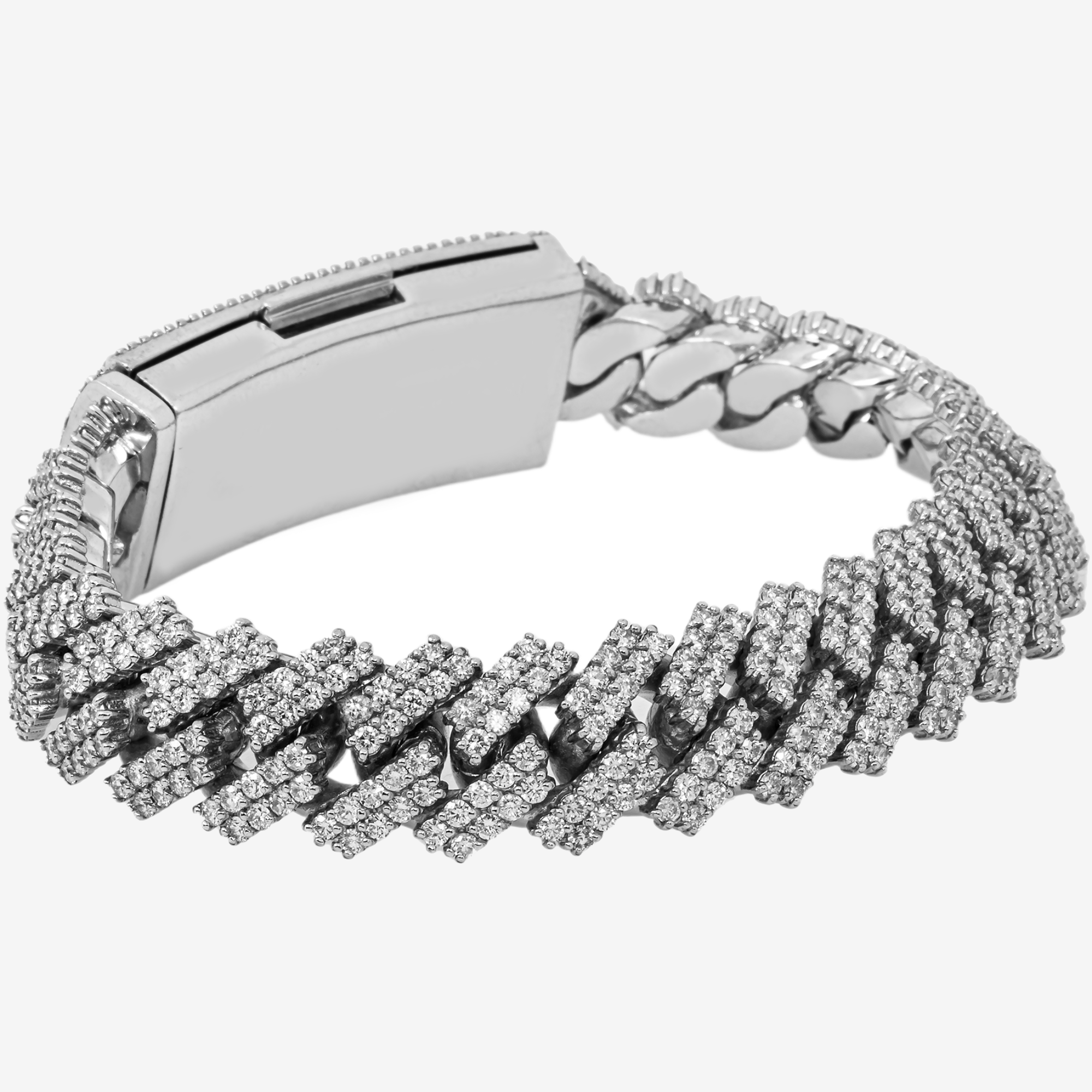 14K WHITE GOLD 8" / 15MM PRONG SET CUBAN BRACELET WITH 15.74 CT DIAMONDS