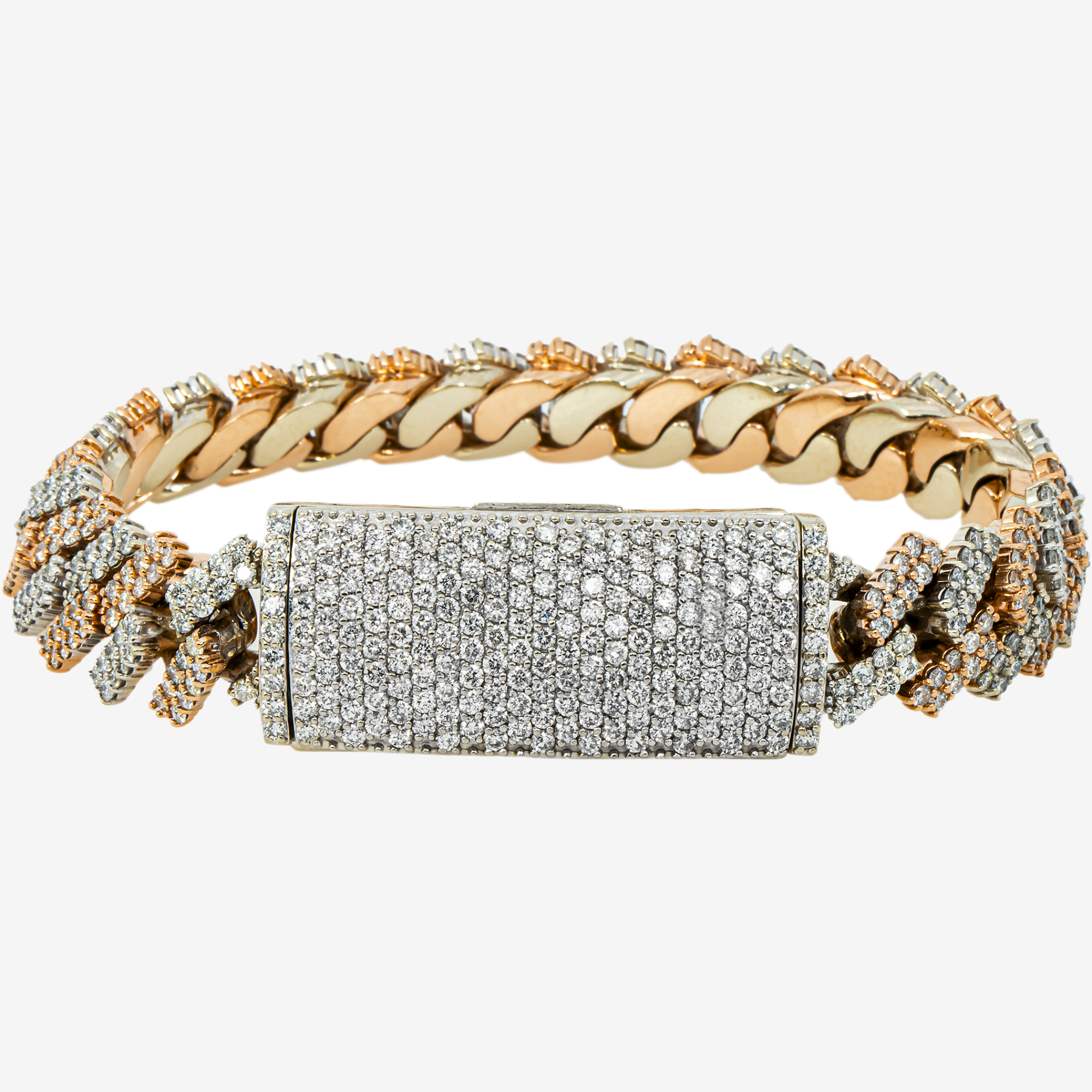 14K TWO TONE GOLD 8" / 15MM PRONG SET CUBAN BRACELET WITH 18.74 CT DIAMONDS