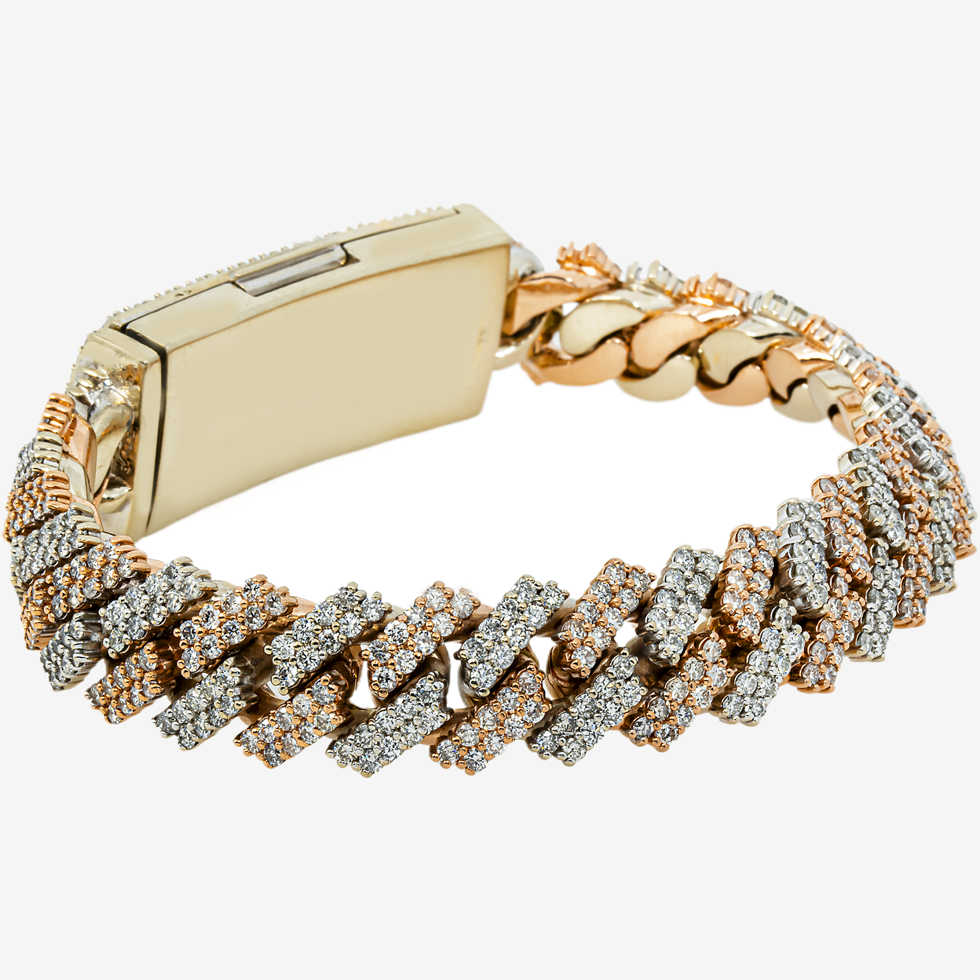 14K TWO TONE GOLD 8" / 15MM PRONG SET CUBAN BRACELET WITH 18.74 CT DIAMONDS