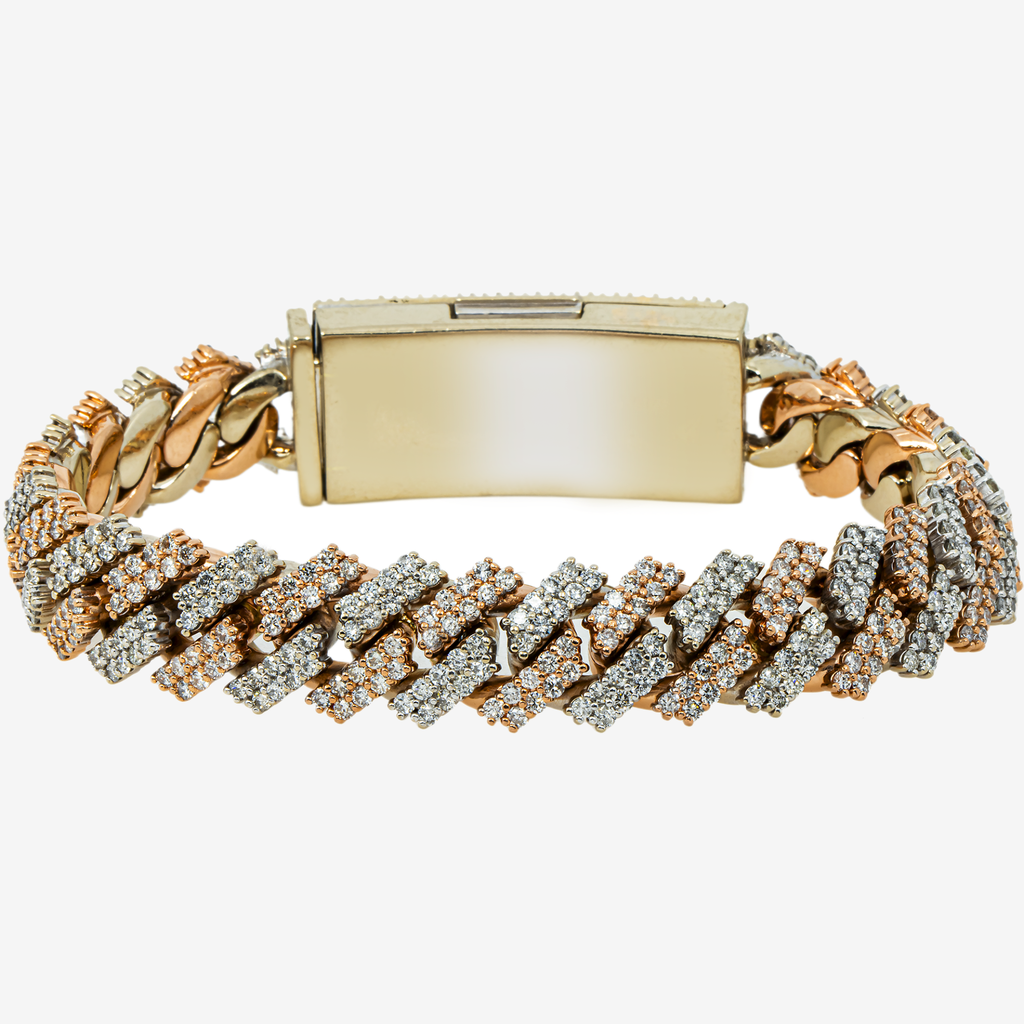14K TWO TONE GOLD 8" / 15MM PRONG SET CUBAN BRACELET WITH 18.74 CT DIAMONDS