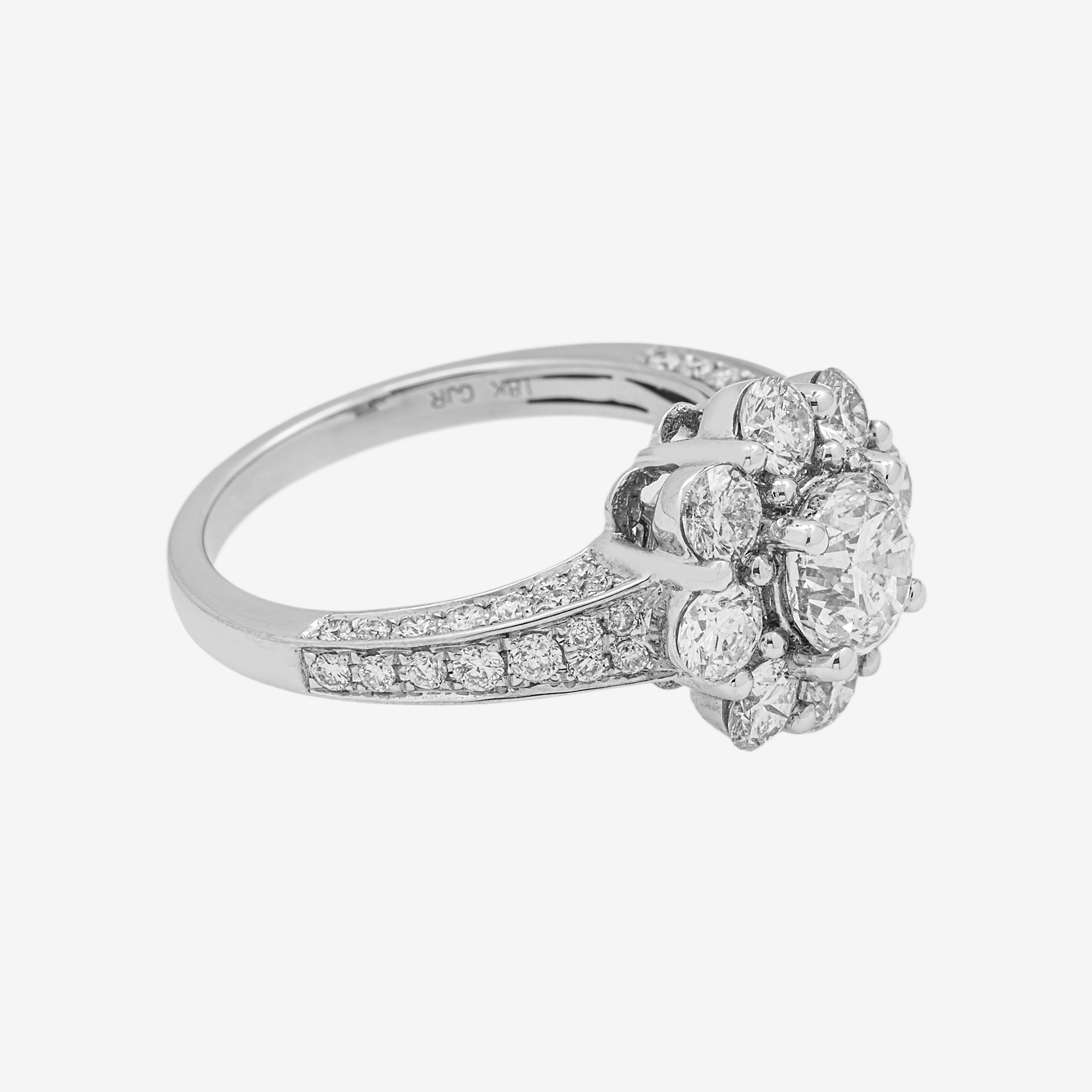 18K FLOWER CLUSTER DIAMOND RING IN WG