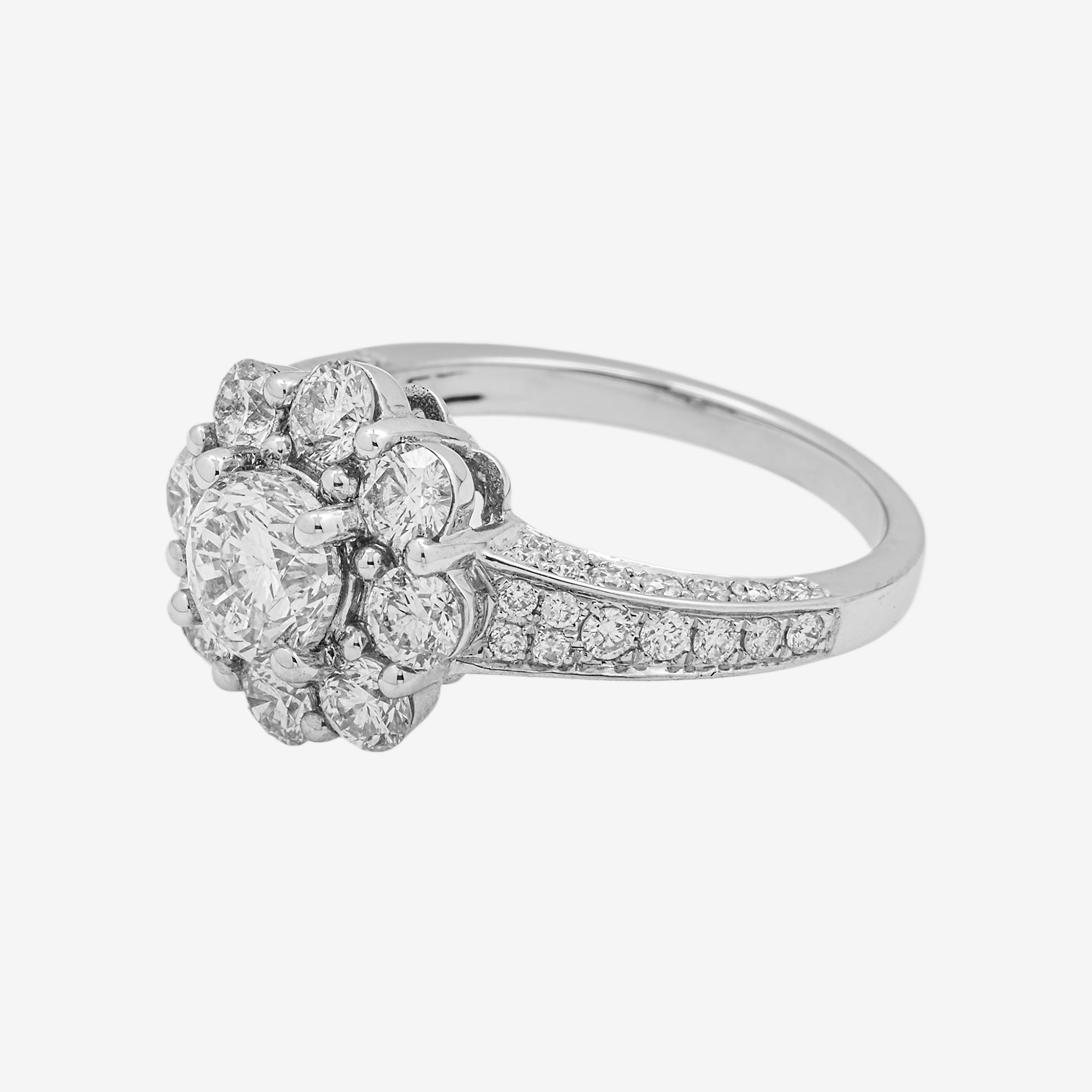 18K FLOWER CLUSTER DIAMOND RING IN WG