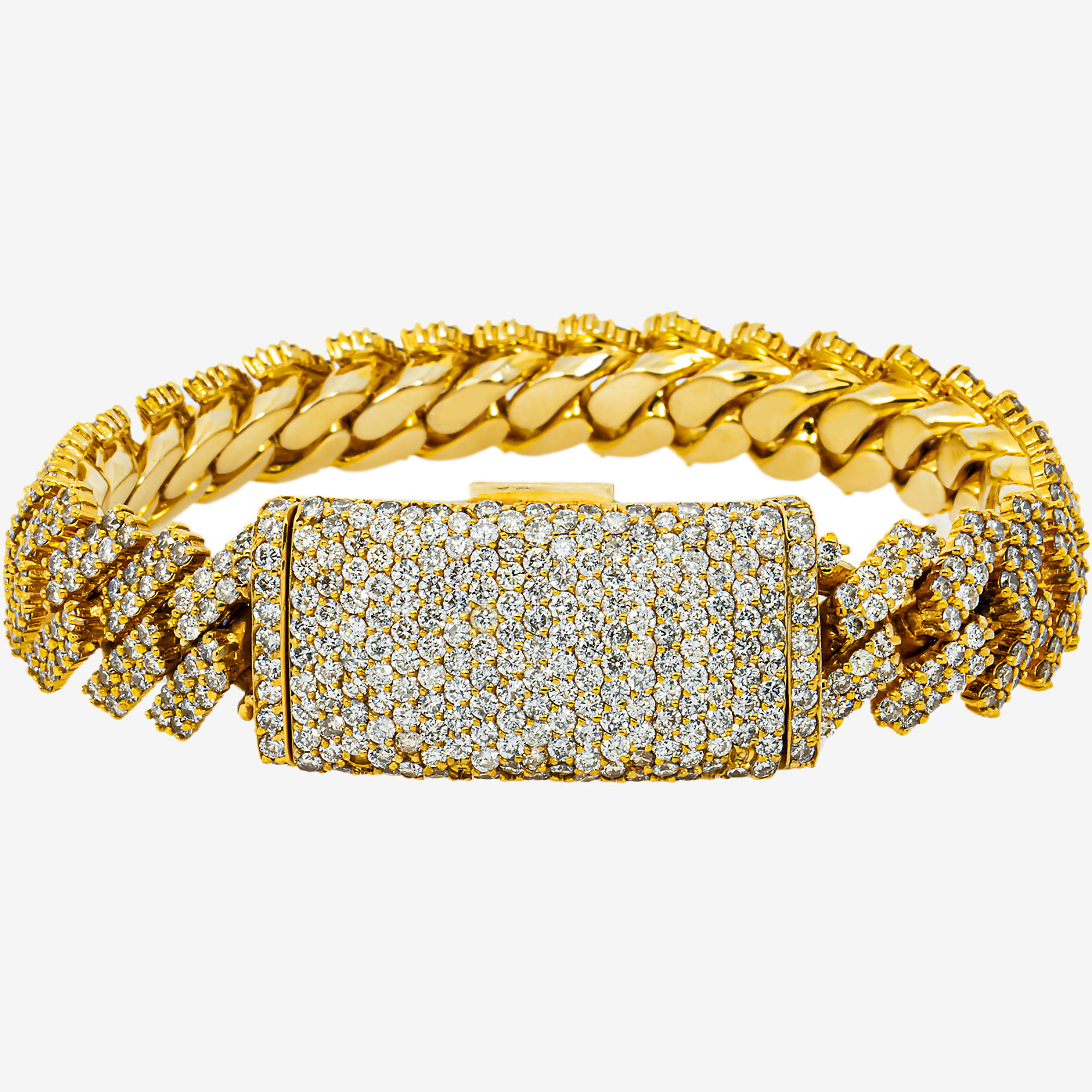 14K YELLOW GOLD 8" / 15.7MM PRONG SET CUBAN BRACELET WITH  22CT DIAMONDS