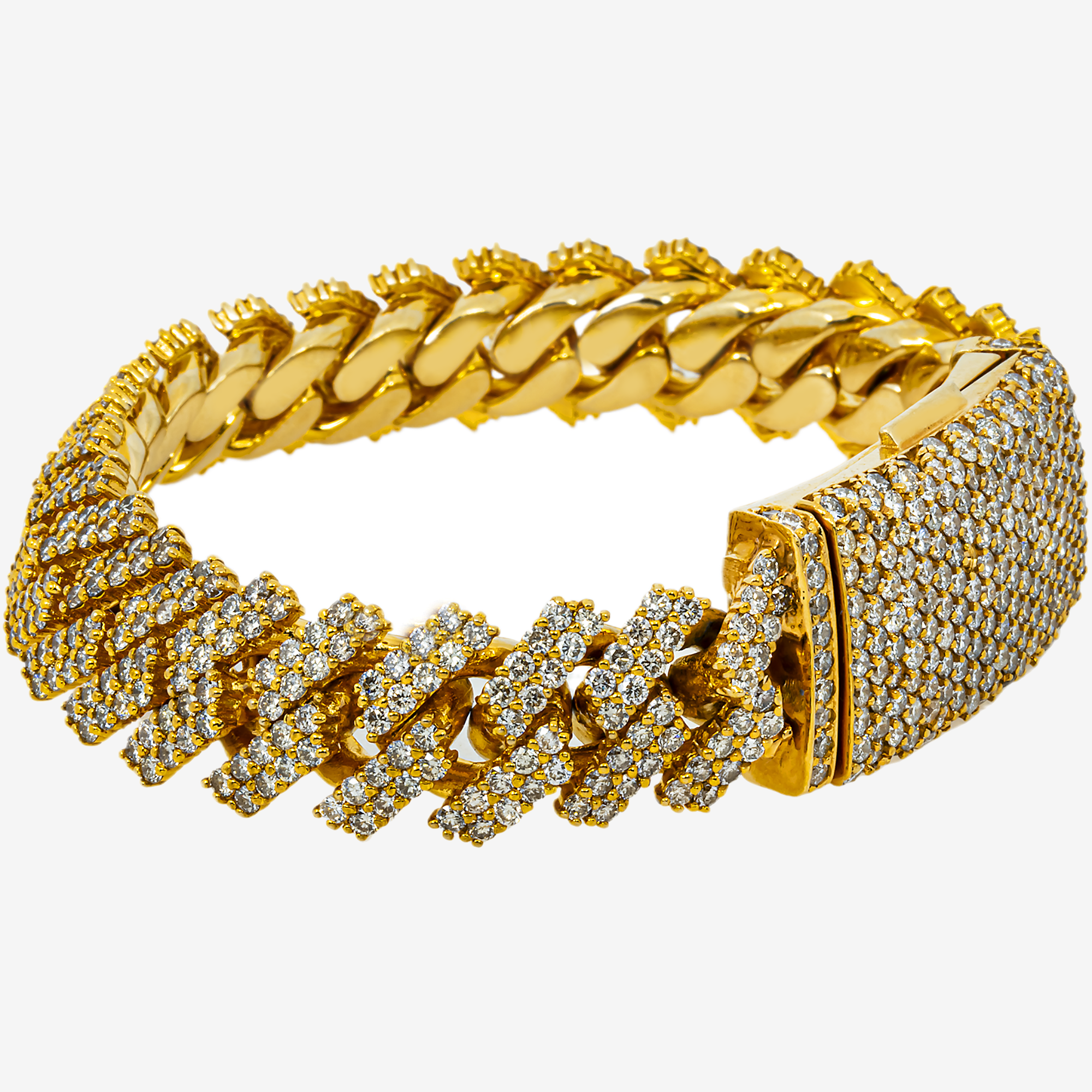 14K YELLOW GOLD 8" / 15.7MM PRONG SET CUBAN BRACELET WITH  22CT DIAMONDS