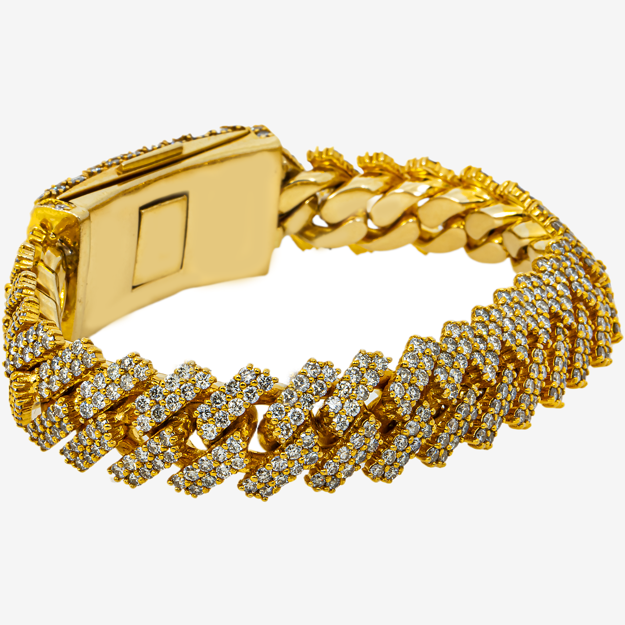 14K YELLOW GOLD 8" / 15.7MM PRONG SET CUBAN BRACELET WITH  22CT DIAMONDS