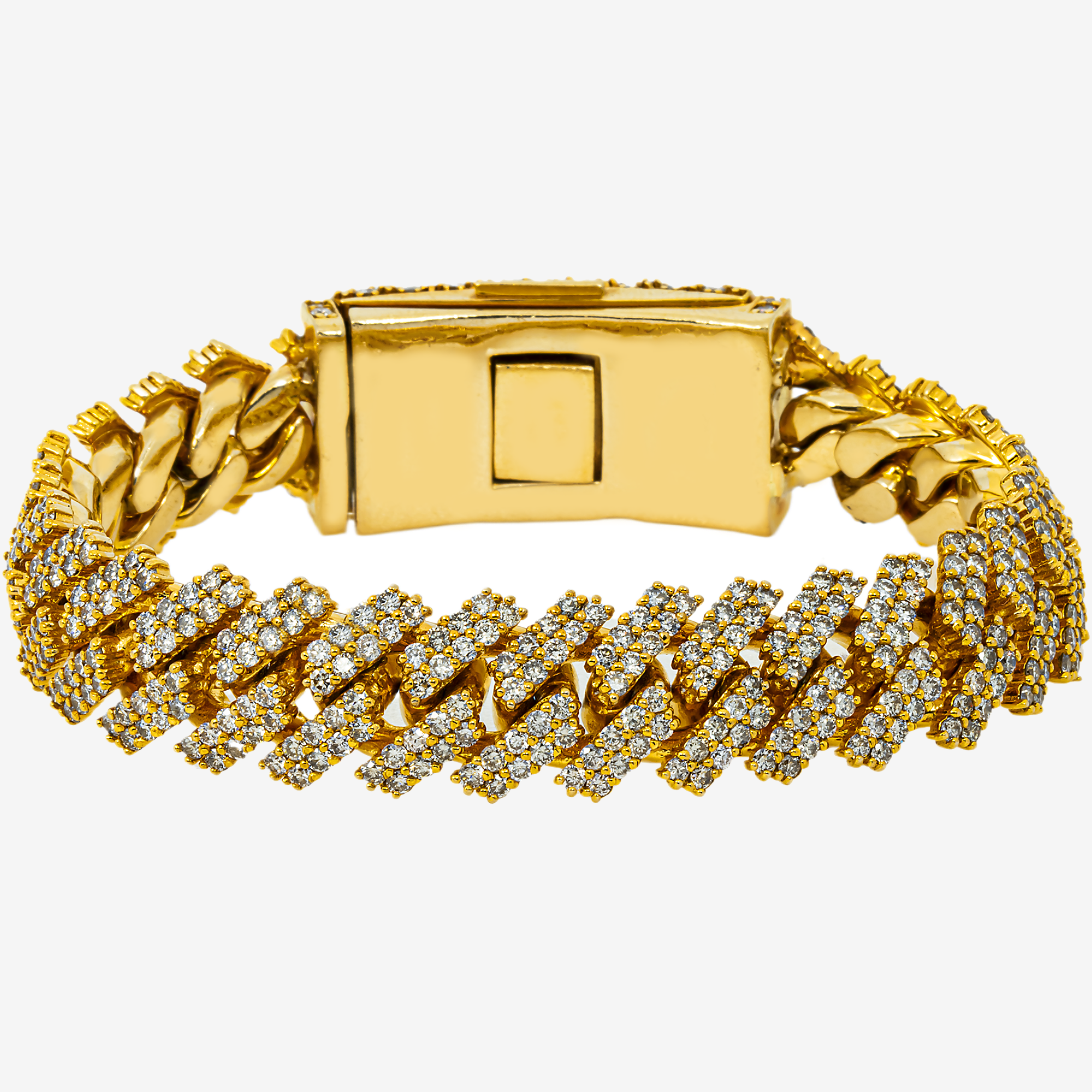 14K YELLOW GOLD 8" / 15.7MM PRONG SET CUBAN BRACELET WITH  22CT DIAMONDS