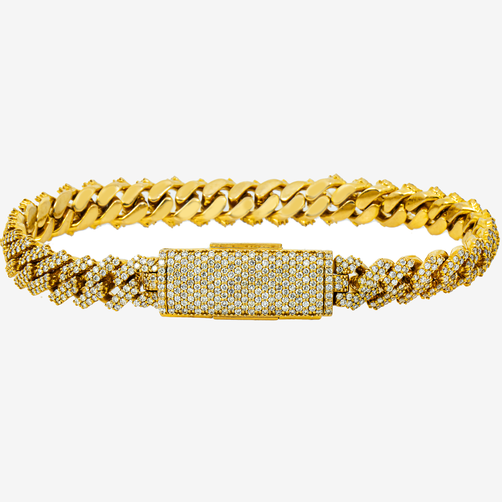 14K YELLOW GOLD 8" / 9MM PRONG SET CUBAN BRACELET WITH  8CT DIAMONDS