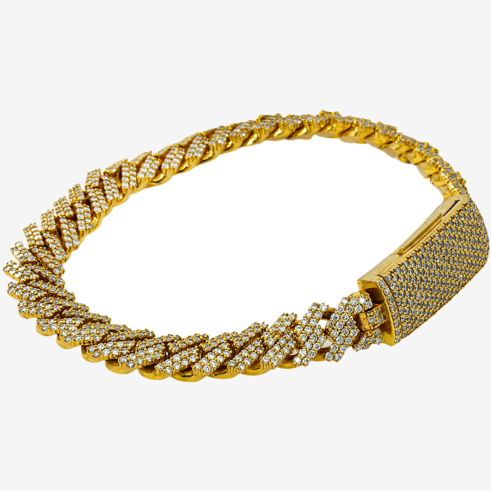 14K YELLOW GOLD 8" / 9MM PRONG SET CUBAN BRACELET WITH  8CT DIAMONDS