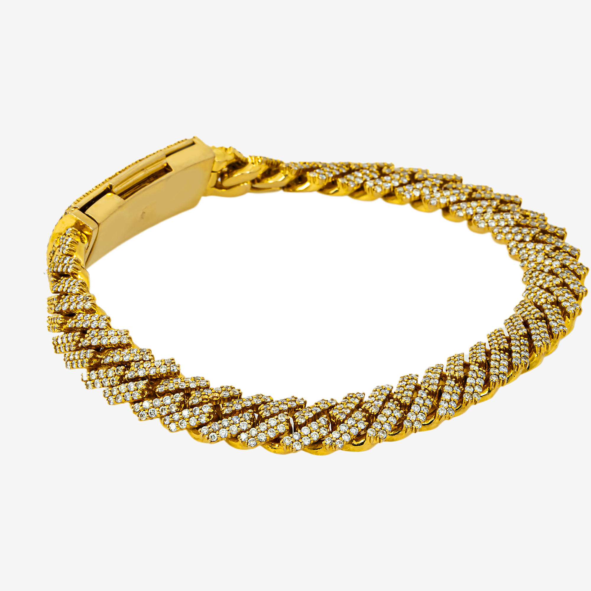 14K YELLOW GOLD 8" / 9MM PRONG SET CUBAN BRACELET WITH  8CT DIAMONDS